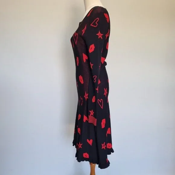 Hi There Karen Walker Black & Red Heart & Lip Print Knit Dress Size S - Picture 3 of 7
